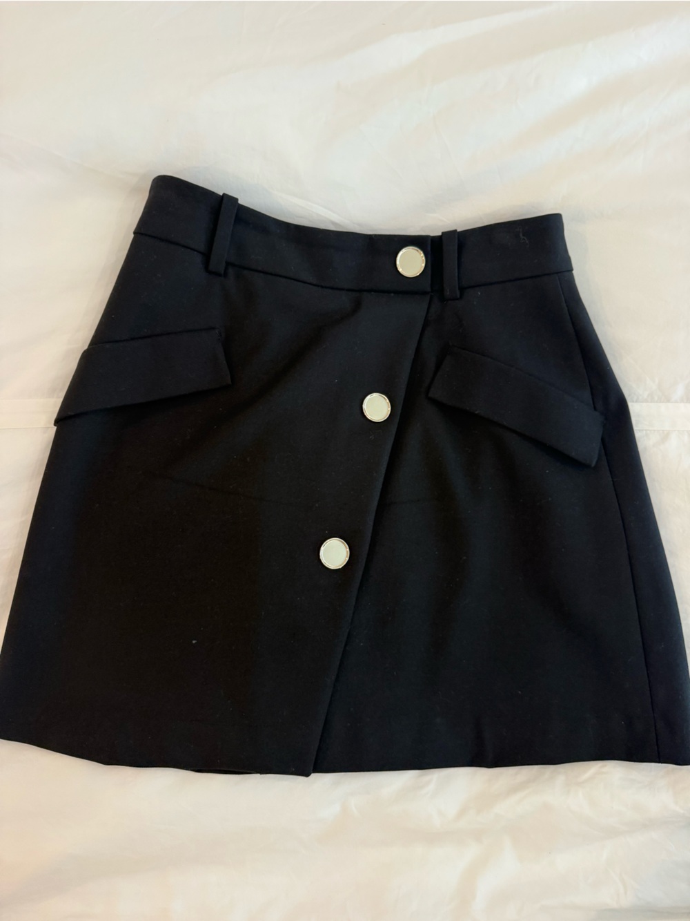 Maje Black High-Waist Button Skort with Flap Pockets